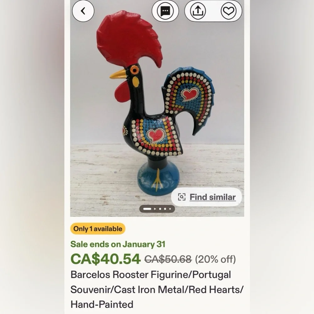Portugal π΅πΉ MΓ©tal Handpainted Colorful 6β Rooster Figurine - Picture 12 of 12